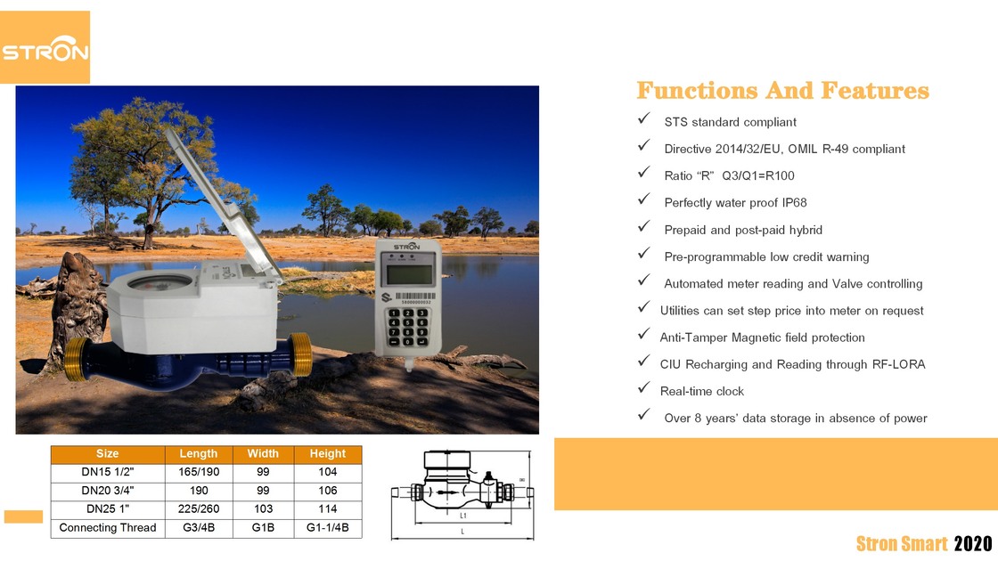 STS Prepaid Water Meter with 1.2 Flow Rate 1.5-2.5 Measurement Range and ISO 4064 ClassB Standard
