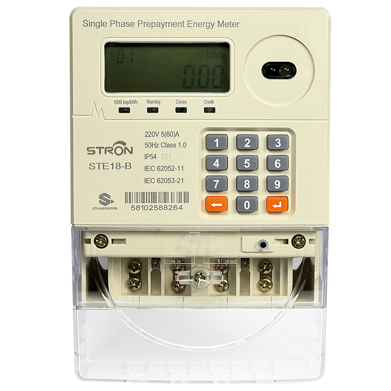 プリペイド電力管理用に設計されたスマートプリペイド電力メーター。クレジット有効期限切れ時に自動リレー遮断機能付き